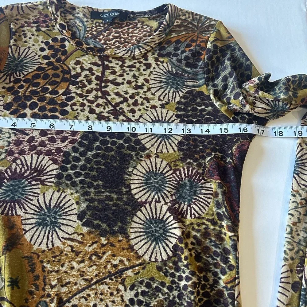 Karen Kane long sleeve sheer brown multi floral tunic, large - Picture 5 of 6